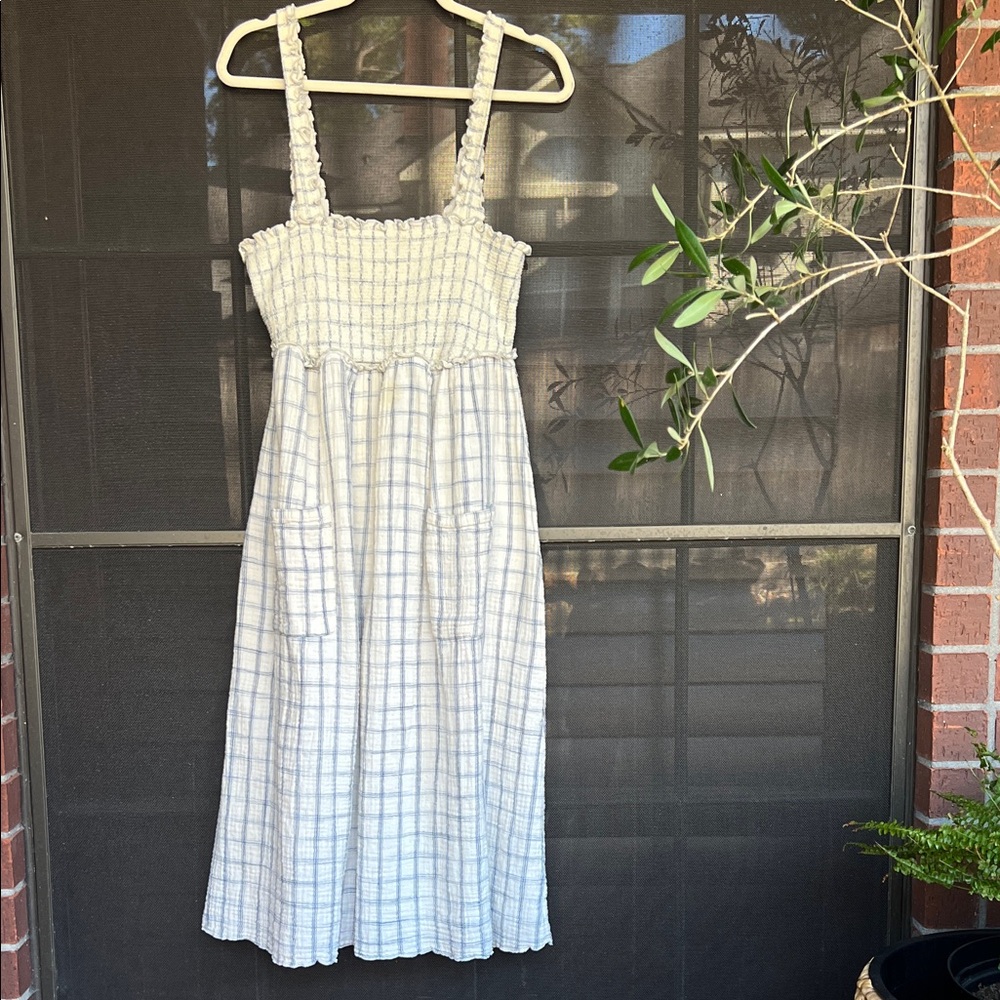 Free People Blue and White Plaid Midi Dress